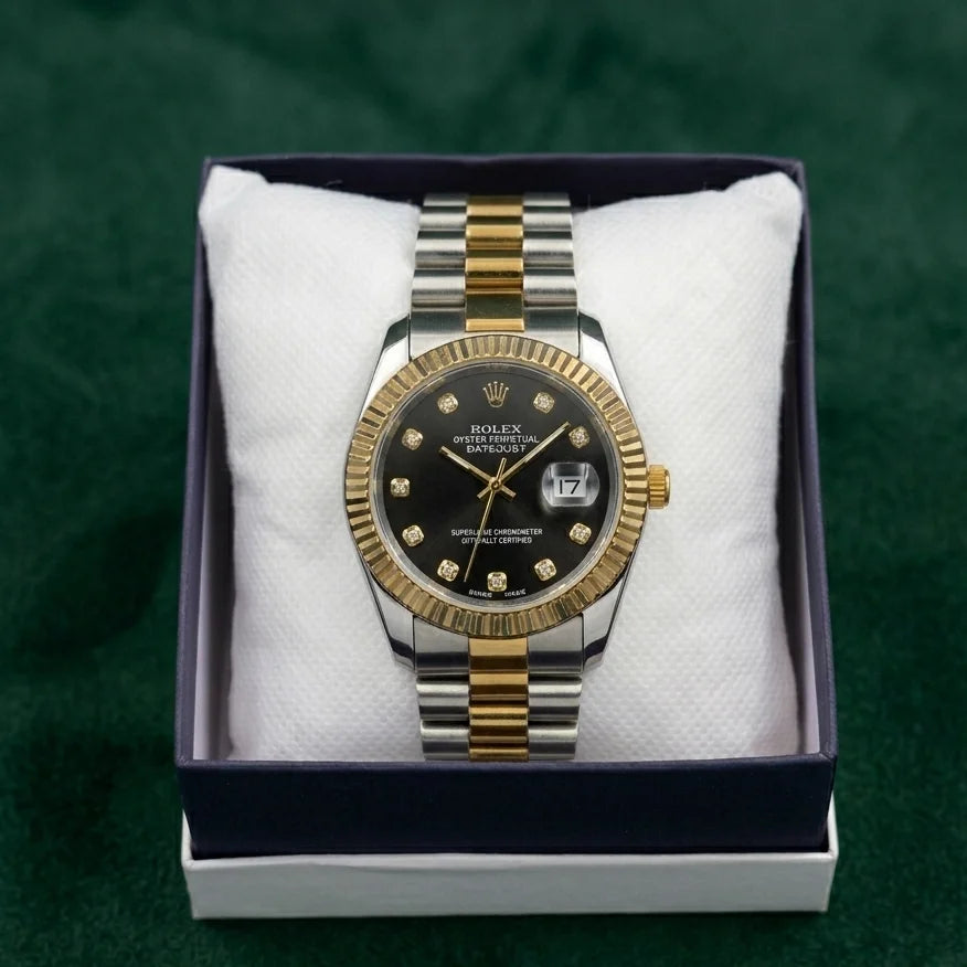Royal Black Prime– Silver & Golden Men's Watch