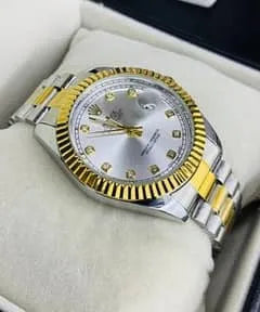 🤍 Gold & Silver + White Dial (Bezel Cut) | Waterproof | Stainless Steel